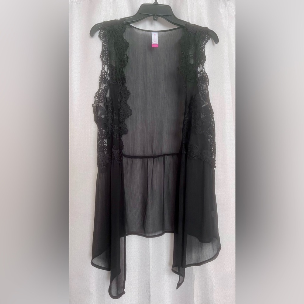 No Boundaries Black Sheer Lace Duster Vest XXXL Plus Size
